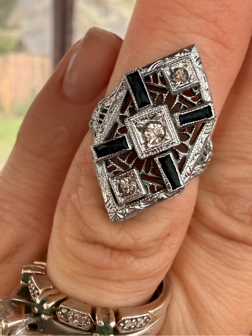 Vintage Art Deco Filigree Panel Ring by PSCO sz5